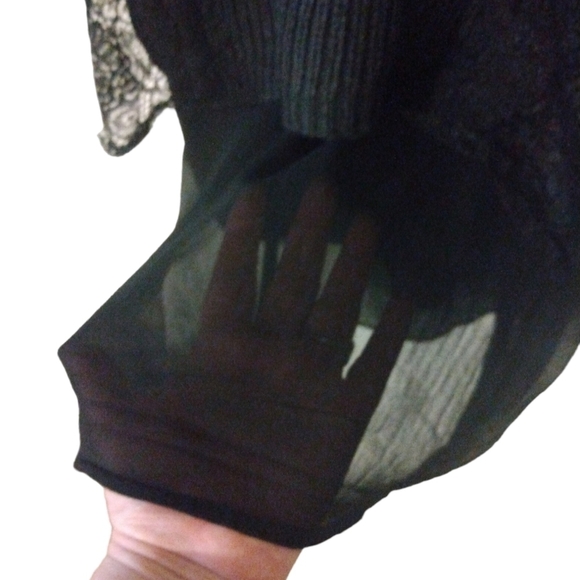 Zara Black Layered w Lace Overlay - Sheer Lining 3/4 Sleeve Crop Waist Sweater M - Picture 6 of 9